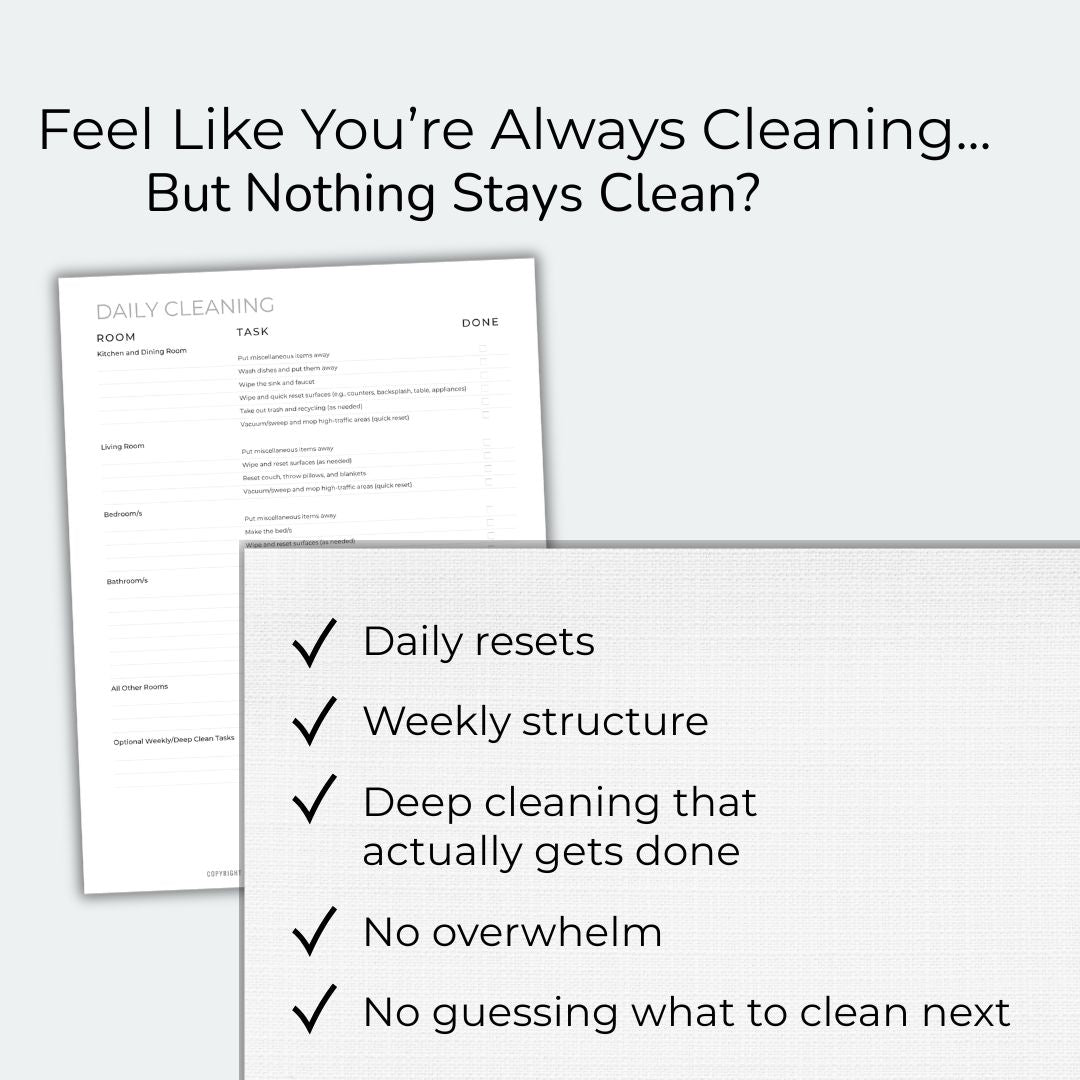 Cleaning checklist with text on a white background