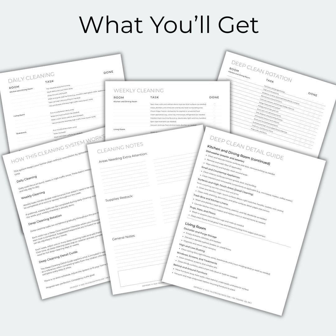 Set of cleaning checklists on a white background
