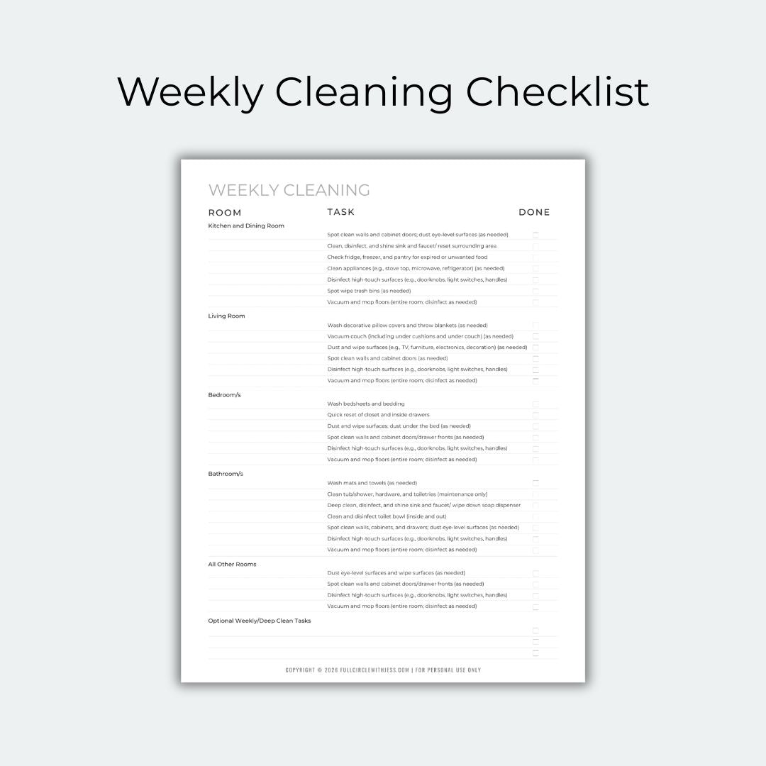 Weekly cleaning checklist on a white background