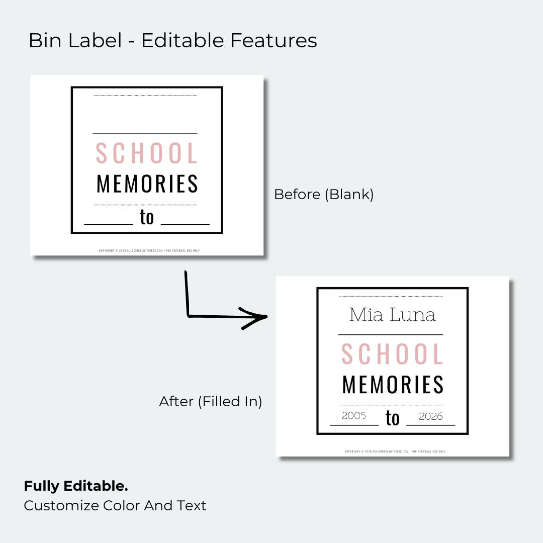 School Memory Bin Label System (Editable Template)